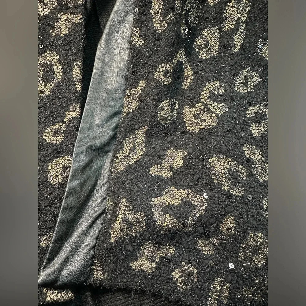Frank Lyman Black Metallic Leopard Print Open Front Blazer Women’s Size 14 - Picture 4 of 5